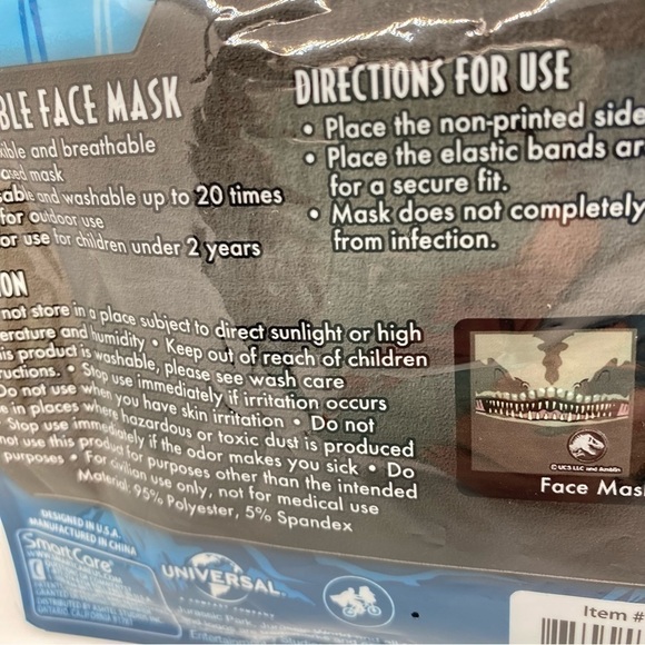 Jurassic World Kids Dinosaur Washable Cloth Face Mask Ages 2+ New In Package - Picture 7 of 10